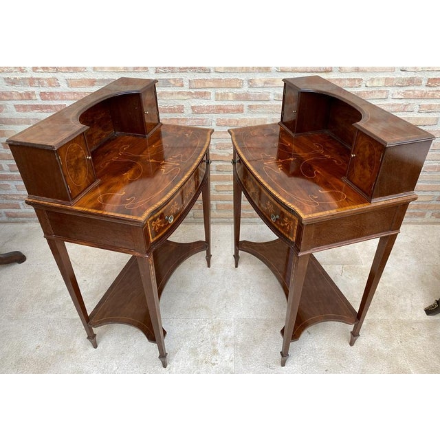 Nightstands with French Marquetry Inlaid, 1920s, Set of 2 For Sale - Image 3 of 18