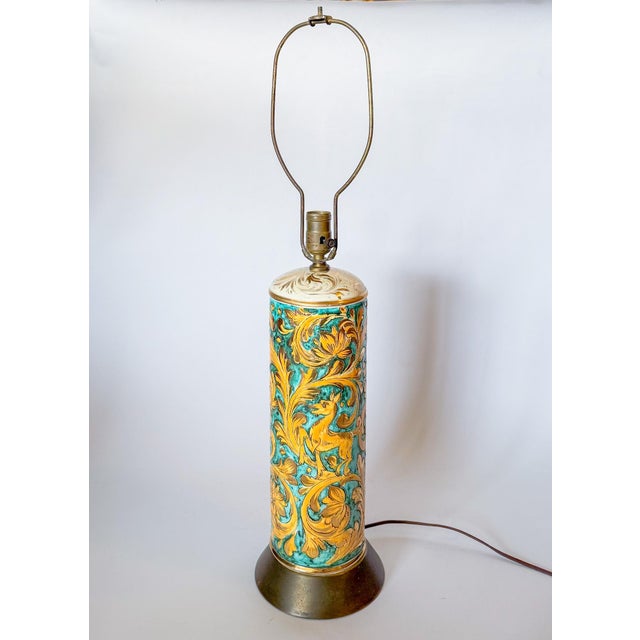 Traditional Vintage Italian Scraffito Table Lamp With Gilt Glaze Detail For Sale - Image 3 of 15