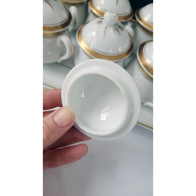Vintage Portuguese Porcelain, Hostess Ware, Pot De Creme Set With Tray, Gilt Accents, Set of Eight, Circa 1980s - 9pcs For Sale - Image 16 of 16