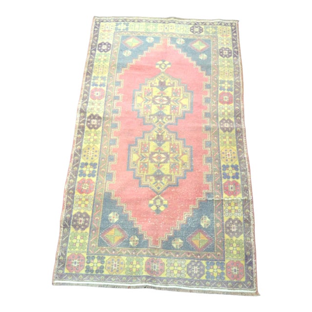 Vintage Faded Turkish Oushak Handmade Rug For Sale