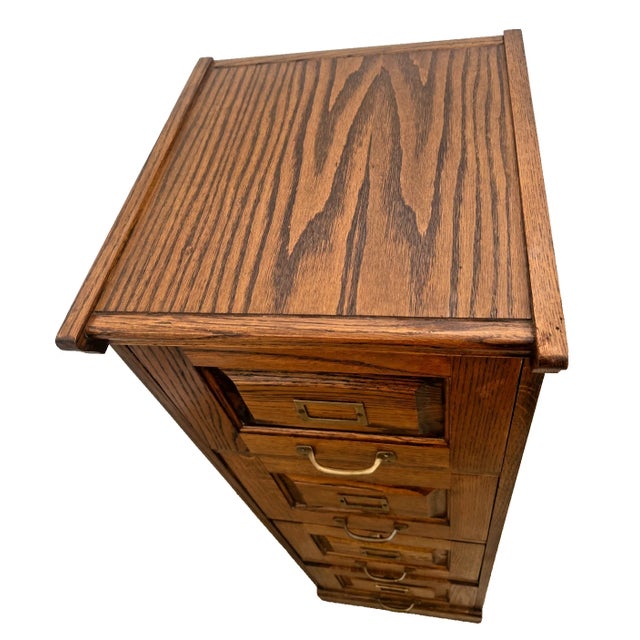 1980s Vintage Tiger Oak File Cabinet Four Drawers, Paneled Sides, Rare Letter Size For Sale - Image 5 of 12