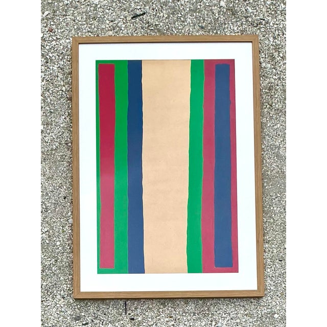 Tan Vintage Boho Original Geometric Abstract Oil on Paper For Sale - Image 8 of 9