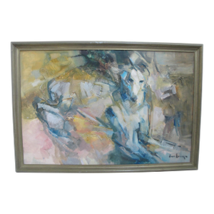 Signed Jean Huluy? Framed Abstract Greyhound Dog Oil Impasto Painting