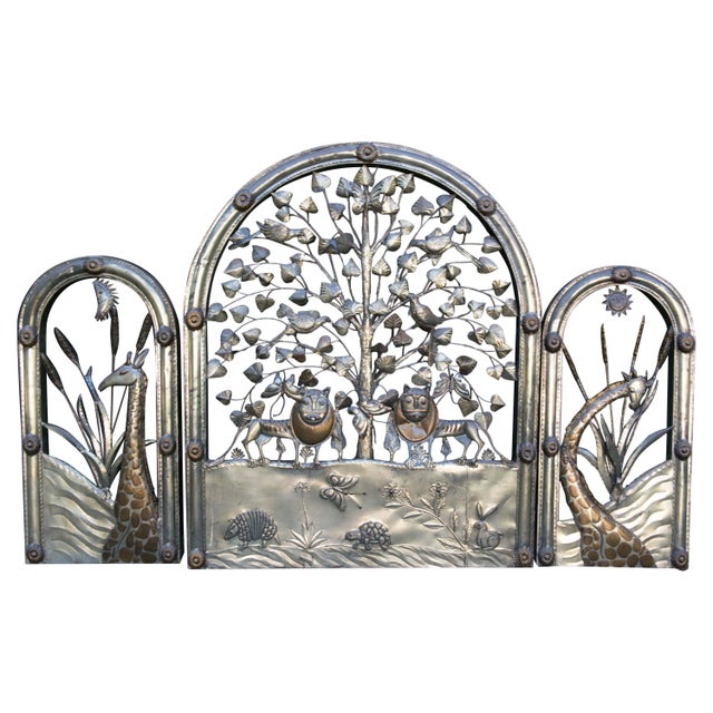 Signed Bustamante Brass Fireplace Screen / Wall Animal Sculpture - Set of 3 For Sale - Image 13 of 13