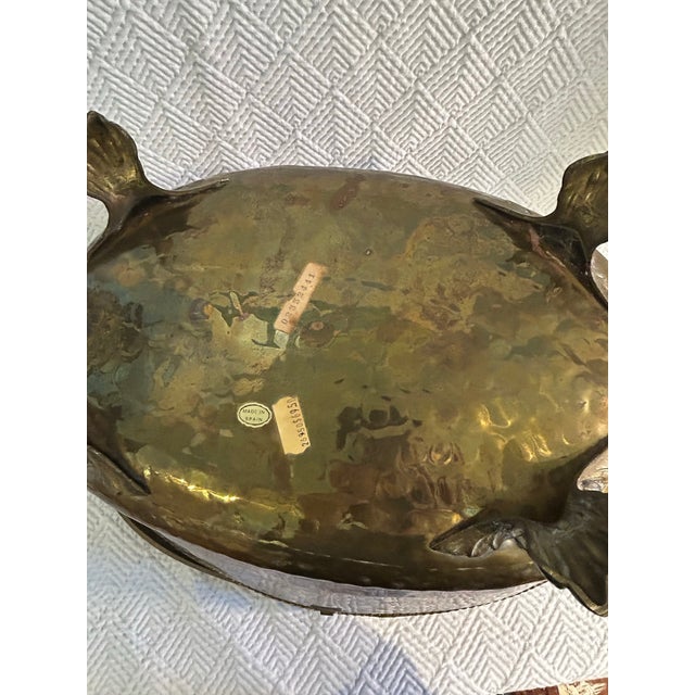 Brass Vintage Hammered Brass Coal Scuttle or Ash Bucket With Paw Feet Made in Spain For Sale - Image 8 of 9