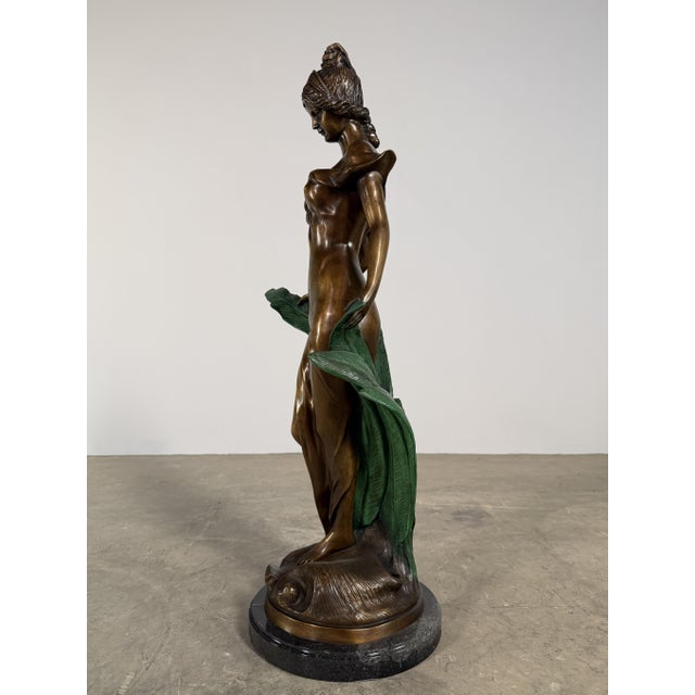Late 20th Century Bronze “Diana With Leaves” Sculpture, 35” H – Classical Female Figure on Marble Base For Sale - Image 9 of 11