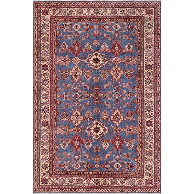 Rustic Super Kazak Lt. Blue/Ivory Wool Rug - 6'1'' X 9'6'' For Sale - Image 10 of 10