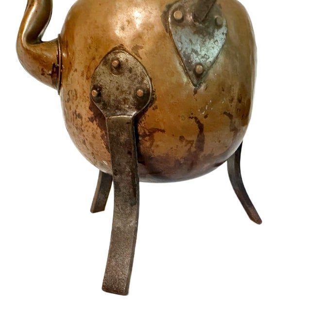 Antique Hand Hammered Dovetail Copper & Wrought Iron Swedish Tea Kettle Coffee Pot For Sale - Image 6 of 7