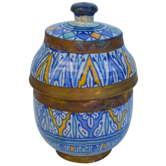 1920s Moorish Ceramic Lidded Bowl With Brass For Sale In New York - Image 6 of 6