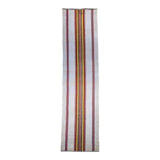 Vintage American Rag Runner, Handwoven Wool & Cotton, Stripe Pattern, 3x14 For Sale