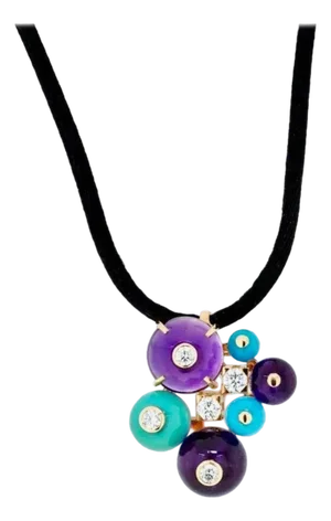 Cartier Delices De Goa Turquoise Amethyst Diamond Pendant Necklace 18k Y Gold
