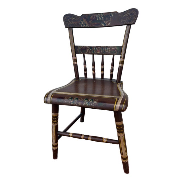 Antique Paint Decorated Pennsylvania Kitchen Windsor Side Chair For Sale