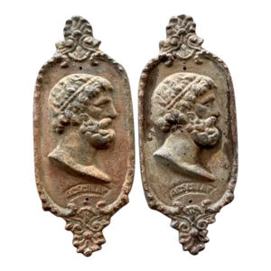 Vintage Boho Cast Iron Profile Plaque of Asclepius - A Pair