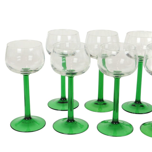 Vintage Alsace Wine Glasses with Green Stems from Luminarc, 1970s, Set of 10 For Sale - Image 16 of 18