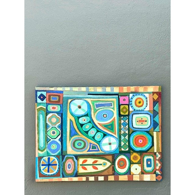 Blue Vintage Original Abstract Oil Painting on Canvas For Sale - Image 8 of 10