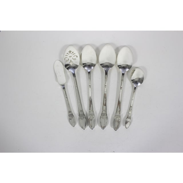 1930s 1937 First Love Hostess Set of Serving Utensils Spoons Slotted Sugar Butter Knife Entertaining - 6 Piece For Sale - Image 5 of 11