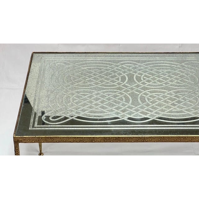 Gray Mid-Century Modern Gilt Bronze Coffee Table with Engraved Glass Top For Sale - Image 8 of 12