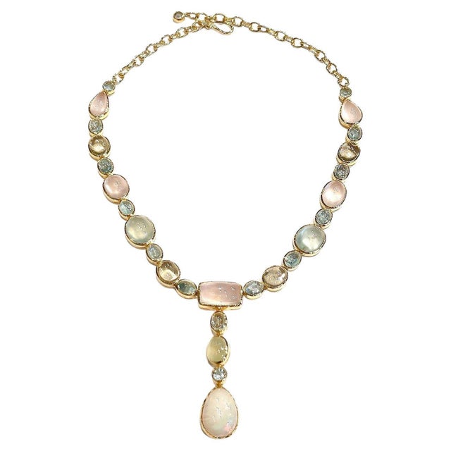 Bochic "Capri" Vintage Aquamarine, Lemon & Rose Quartz, Opal Necklace Set 18K & Silver For Sale - Image 17 of 18