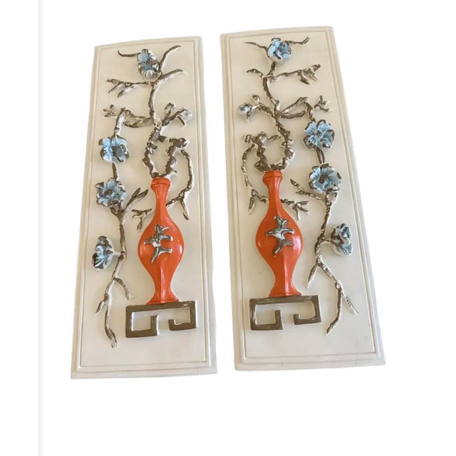 This spectacular matched pair of mid-century wall plaques is marked United – Chicago © 1958 and showcases some of the...