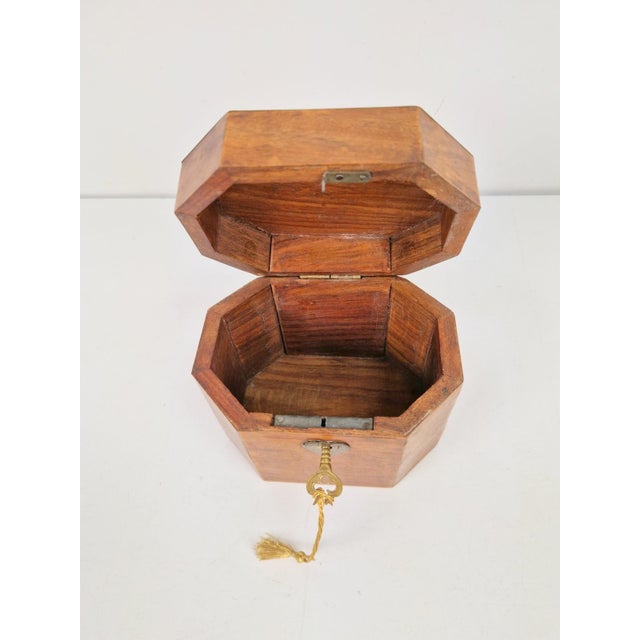 Antique Octagonal Wood and Brass Tea Caddy Box, 1960s For Sale - Image 6 of 9