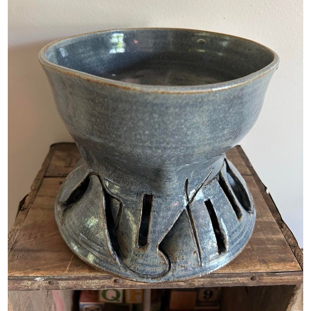 1970’s Modernist Glazed Pottery Planter Slate Blue ~ Artisan Made For Sale In Philadelphia - Image 6 of 11