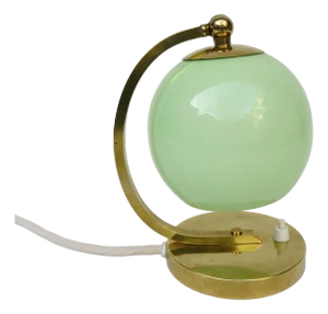 Art Deco Bedside Lamp in Brass with Green Cased Glass Shade, 1920s