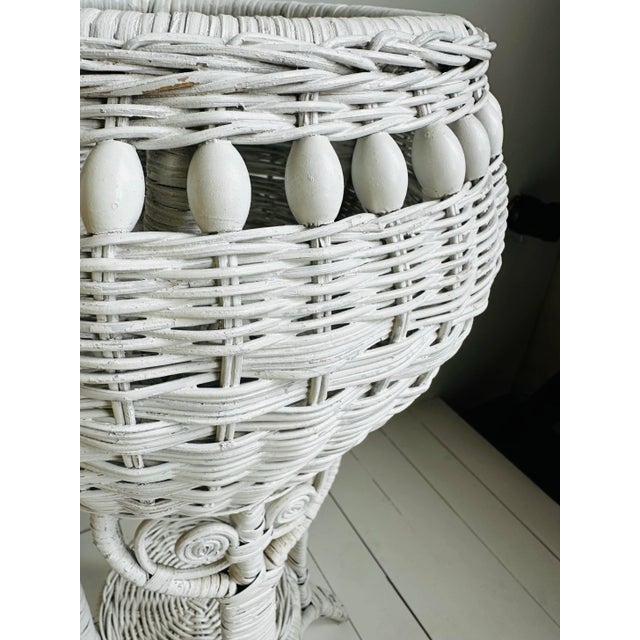 Victorian Vintage Victorian Painted White Wicker Indoor or Outdoor Plant Stand For Sale - Image 3 of 8