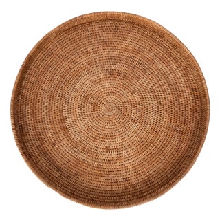 Artifacts Rattan Round Serving Ottoman Tray 28" Diameter, Honey Brown For Sale