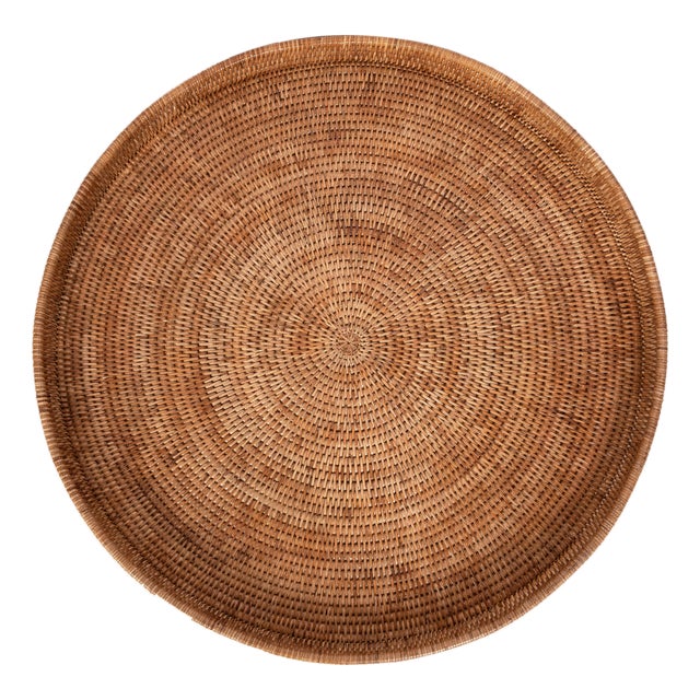 Artifacts Rattan Round Serving Ottoman Tray 28" Diameter, Honey Brown For Sale