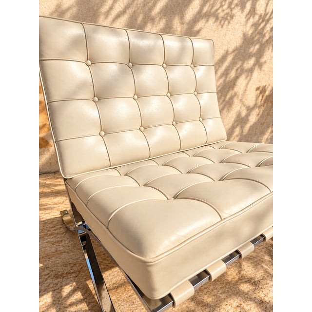 Pair of 1980s Authentic Knoll Studio Barcelona Chairs, Mies Van Der Rohe Ivory Leather For Sale - Image 13 of 13