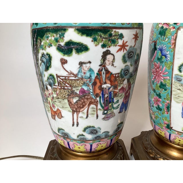 Stunning Early 19th Century Chinese Export Bronze Mounted Lamps - a Pair For Sale - Image 10 of 13