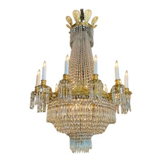 Fine 19th C. French Empire Bronze and Crystal Chandelier For Sale