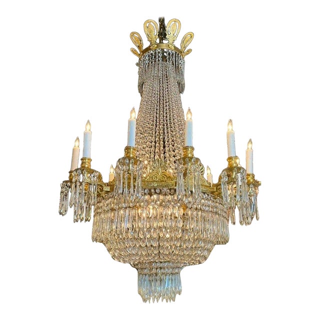 Fine 19th C. French Empire Bronze and Crystal Chandelier For Sale
