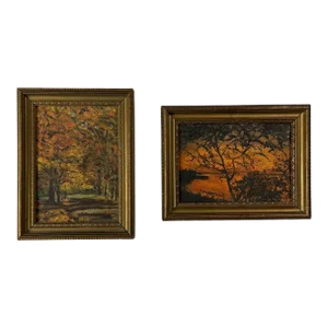 Pair of Expressionist Autumn Landscapes, Signed (C. 1960, Framed)