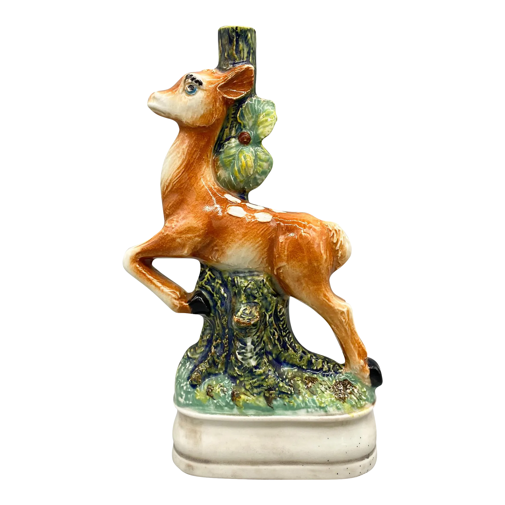 1950's Italian Majolica Deer Candle Holder | Chairish