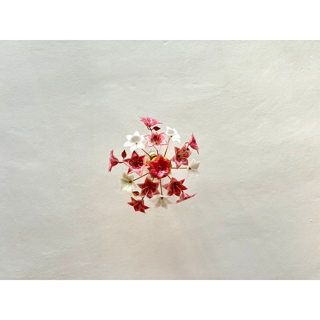 1970s Italian Murano Style Hand-Blown Original Pink and White Daisy Glass Flush Mount Chandelier (42x30 Cm)⁠ For Sale - Image 12 of 17
