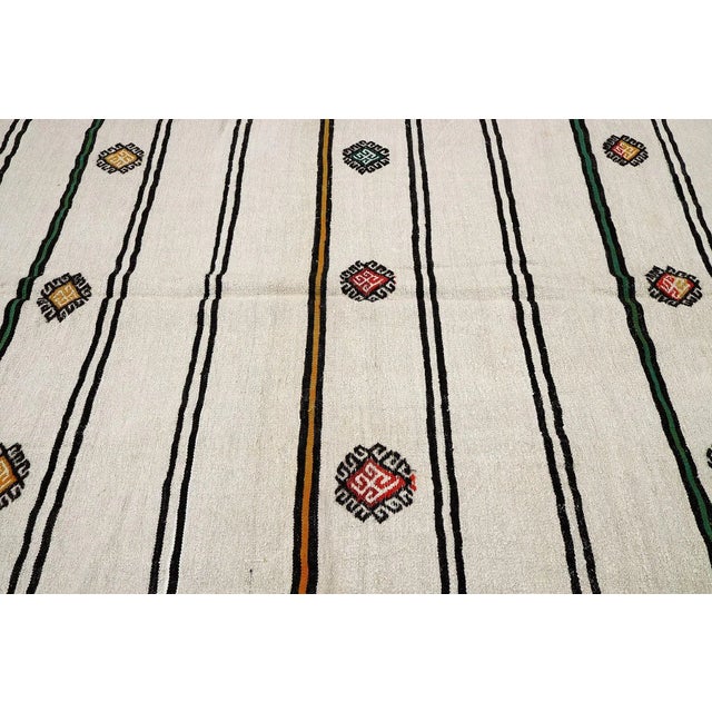 Mid 20th Century Vintage Embroidered Hemp Kilim Rug For Sale - Image 4 of 7