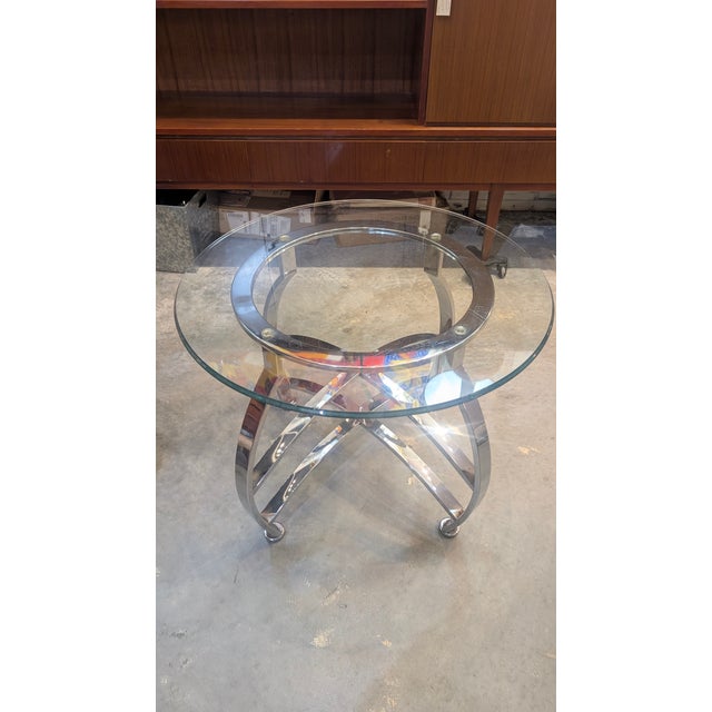1970s Mid Century Chrome and Glass Accent Table For Sale In Charleston - Image 6 of 12