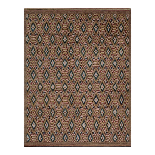 Rug & Kilim’s Moroccan Rug in Brown, Red and Blue Diamond Patterns For Sale
