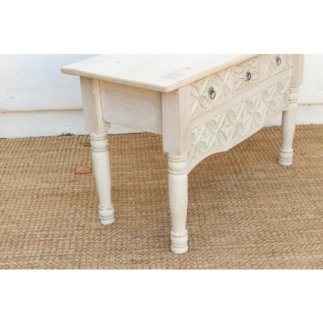 Reclaimed Wood Whitewash Carved Nahuala Console For Sale - Image 10 of 14
