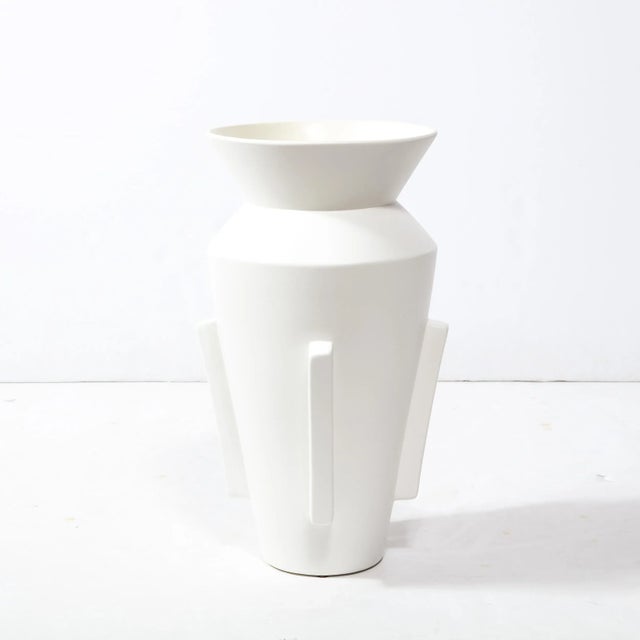 Late 20th Century Modernist Tall Urn Form White Ceramic Vase For Sale - Image 9 of 11
