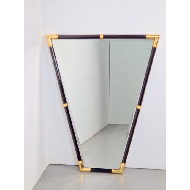 Hollywood Regency Modern Black Lacquer Metal Triangle Mirror, 1970s For Sale - Image 3 of 14