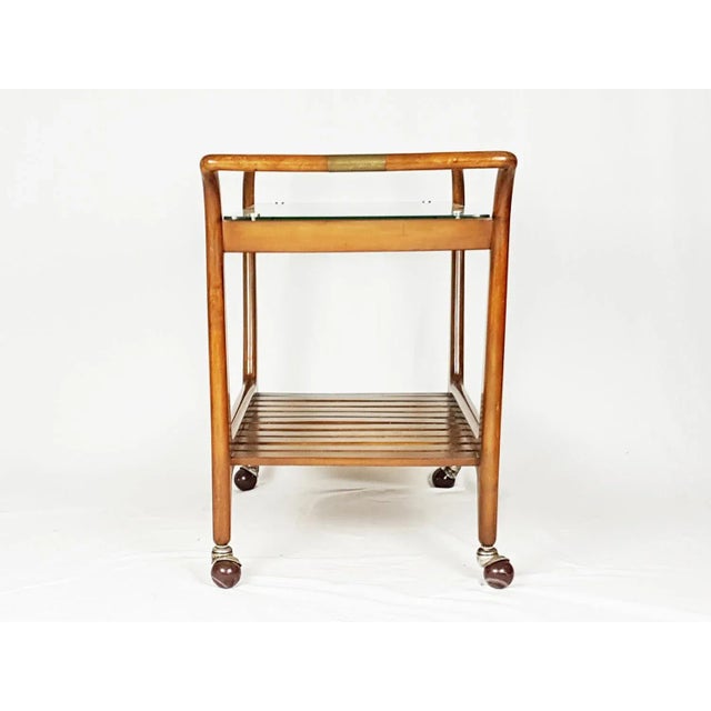 Mid-Century Wood Brass and Glass Trolley, 1950s For Sale - Image 4 of 9