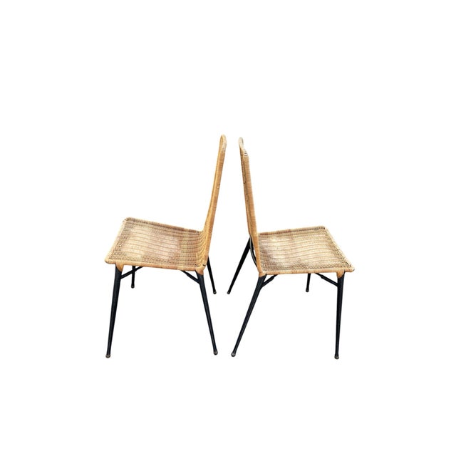 1950s Stitched Leather and Rattan Chairs from Jacques Adnet, 1950s, Set of 2 For Sale - Image 5 of 10