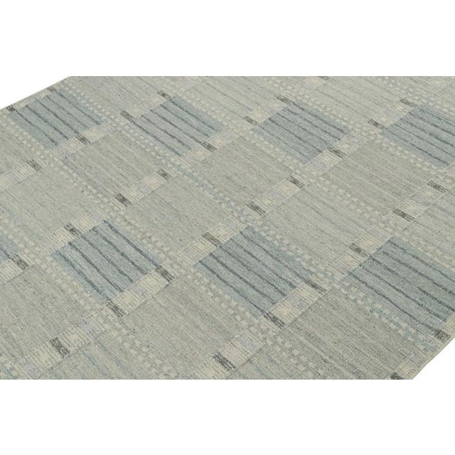 Rug & Kilim Rug & Kilim’s Custom Scandinavian Rug With Blue Geometric Patterns For Sale - Image 4 of 7