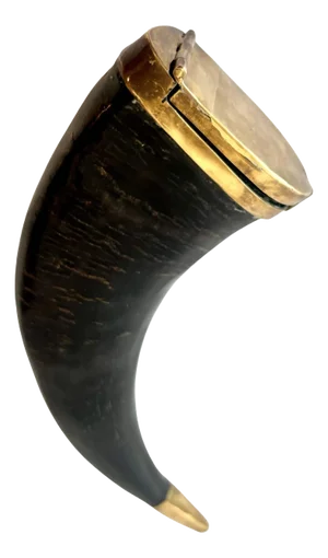Decorative Horn with Brass Closure and Brass Tip for Storage, Drinking, 420