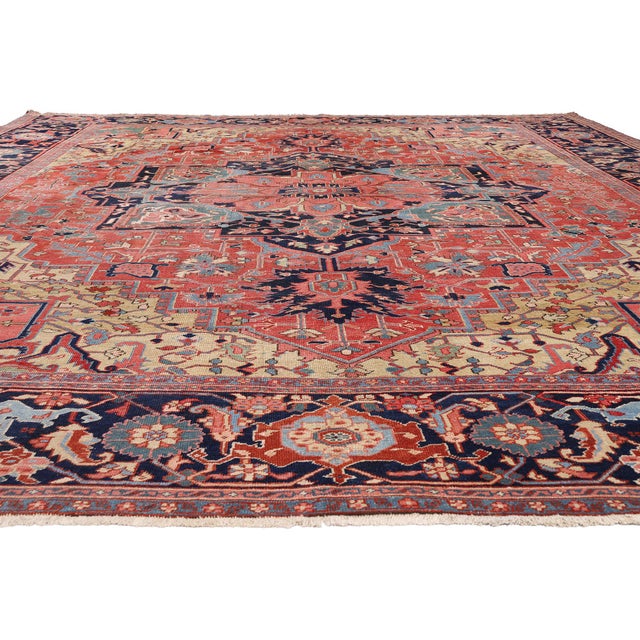 Jacobean Late 19th Century Persian Heriz Rug, 13'00 X 15'07 For Sale - Image 3 of 10