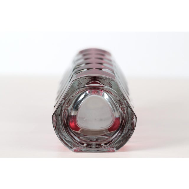 Mid-Century Modern French Cut to Clear Ruby Crystal Vase For Sale - Image 10 of 12