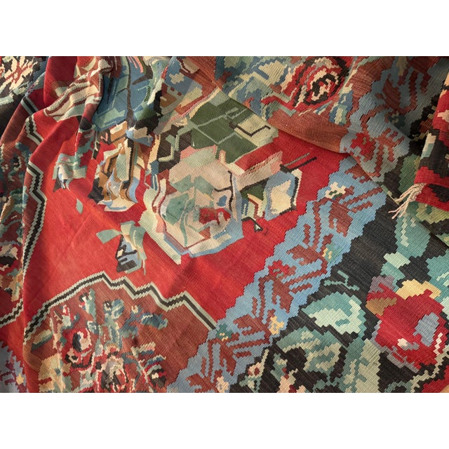 Vintage Mid-Century Bessarabian Kilim Red Floral Flat Weave Rug Room Size For Sale - Image 11 of 12