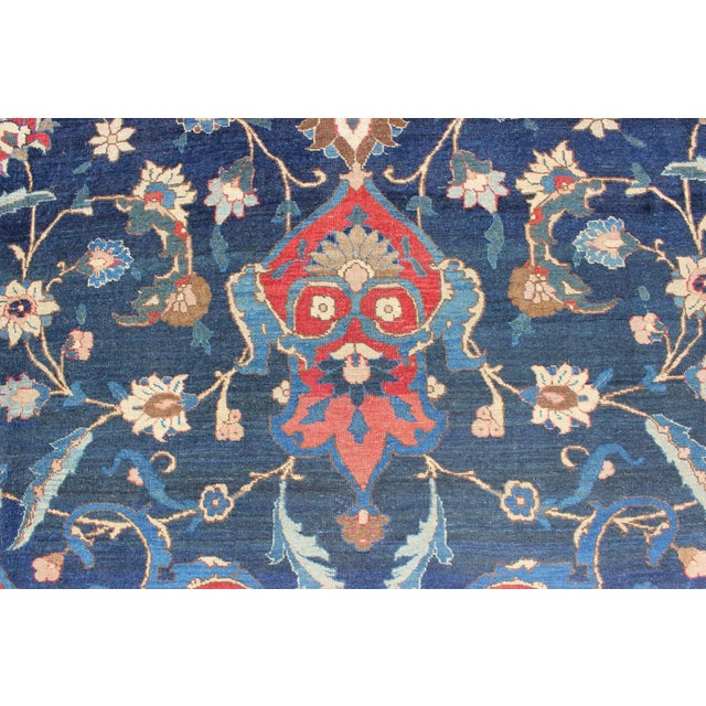 Blue Antique Large Persian Tabriz Rug With Large Flowers on a Navy Background For Sale - Image 8 of 12